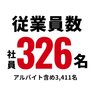 従業員数社員326名 アルバイト含めて3411名